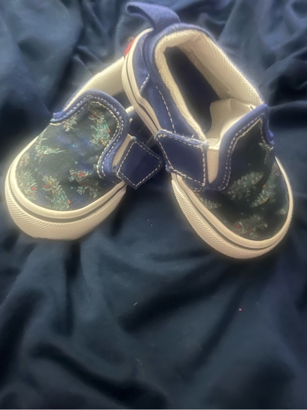Vans Navy Floral Toddler Hook-and-Loop Slip-Ons